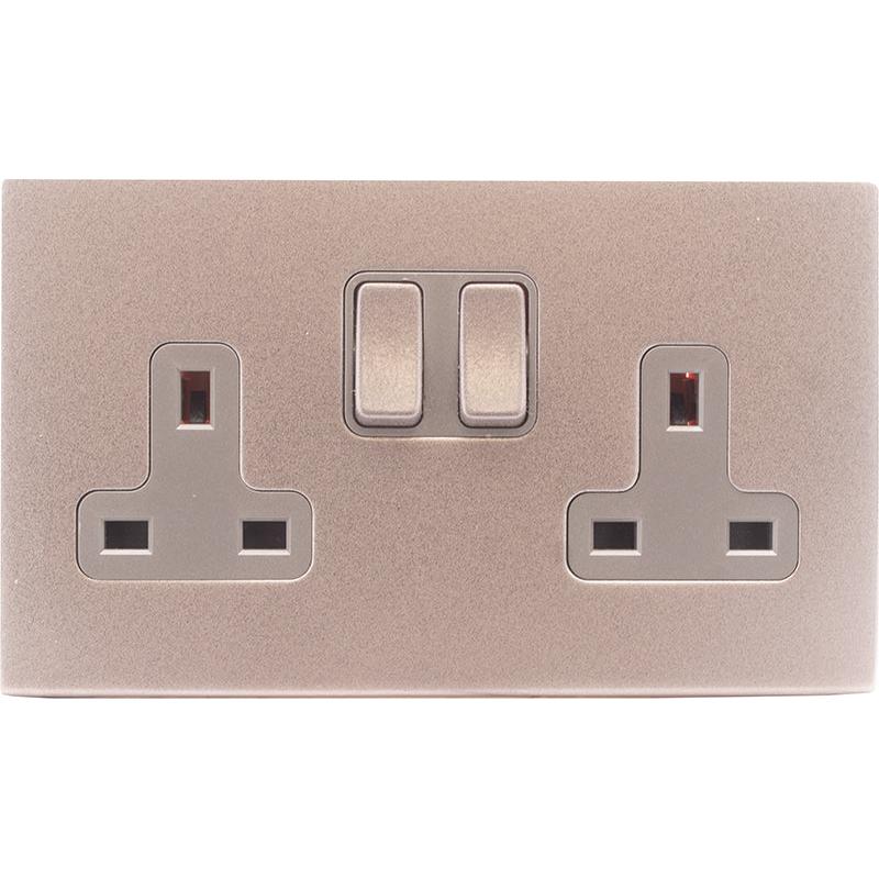 Hamilton 7BGCSS2BG-QG Hartland CFX Basalt Gray 2 gang 13A Double Pole Switched Socket Basalt Gray/Quartz Grey