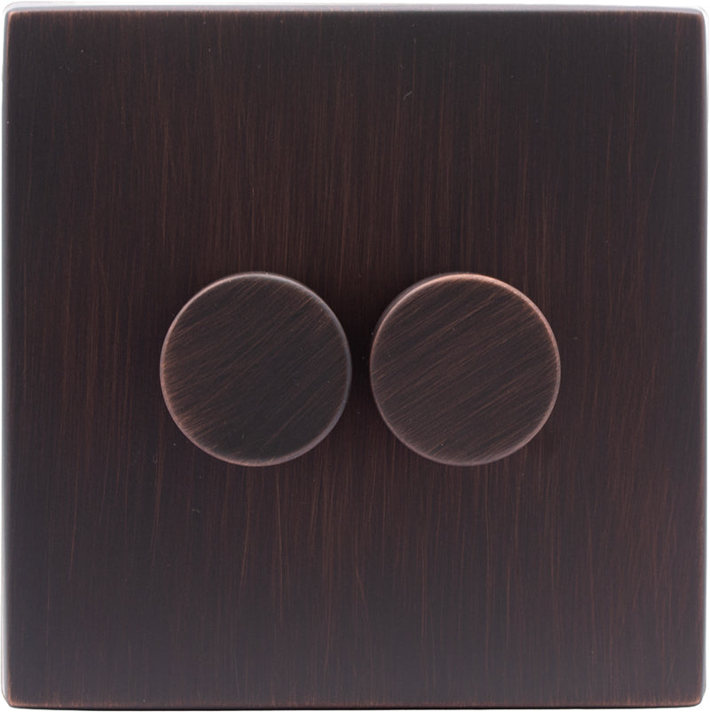 Hamilton 7EBC2XLEDITB250-3 Hartland CFX Etrium Bronze 2g 250W LED 2 Way Push On/Off Rotary Dimmer Etrium Bronze per gang c/w EB 3Line Knob
