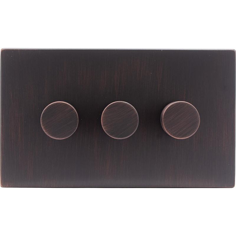 Hamilton 7EBC3XLEDITB250-3 Hartland CFX Etrium Bronze 3g 250W LED 2 Way Push On/Off Rotary Dimmer Etrium Bronze per gang c/w EB 3Line Knob