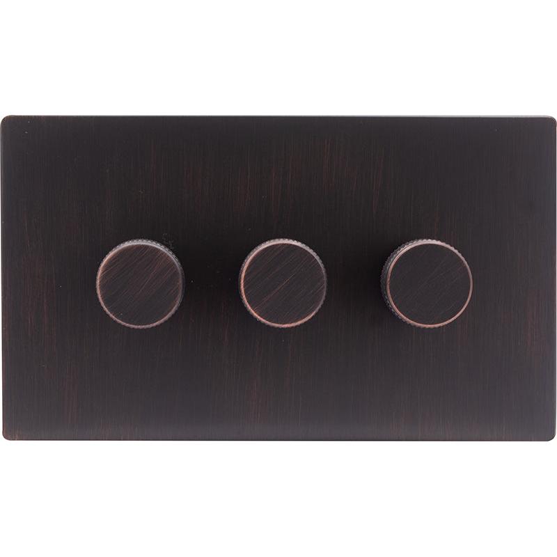 Hamilton 7EBC3XLEDITB250-K Hartland CFX Etrium Bronze 3g 250W LED 2 Way Push On/Off Rotary Dimmer Etrium Bronze per gang c/w EB Knurled Knob