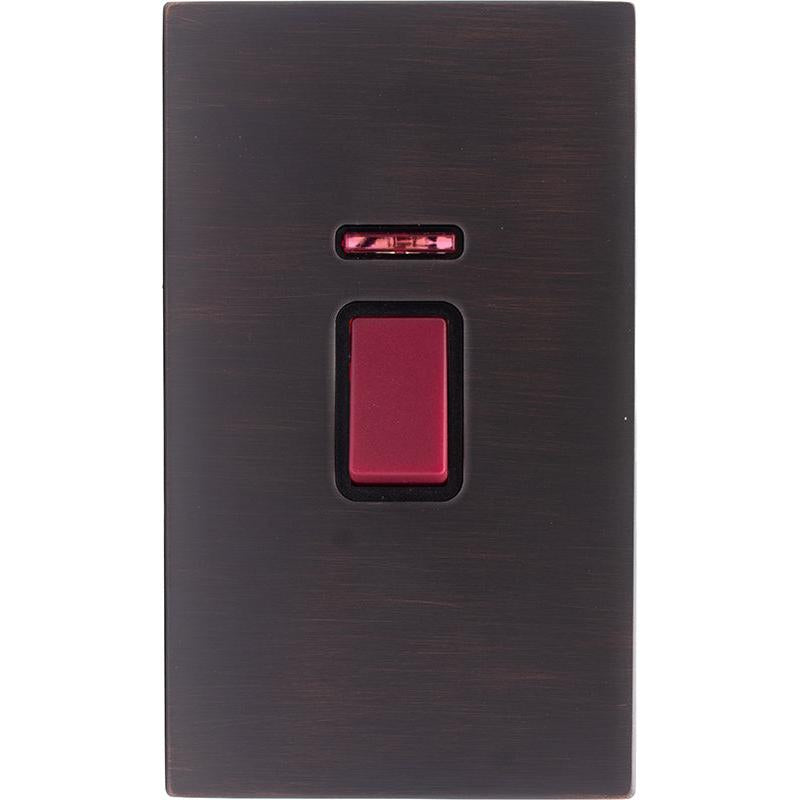 Hamilton 7EBC45VB Hartland CFX Etrium Bronze 1 gang 45A Double Pole Rocker and Neon (Vertically Mounted) Red/Black
