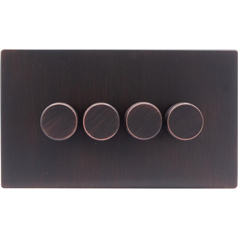 Hamilton 7EBC4XLEDITB250-K Hartland CFX Etrium Bronze 4g 250W LED 2 Way Push On/Off Rotary Dimmer Etrium Bronze per gang c/w EB Knurled Knob