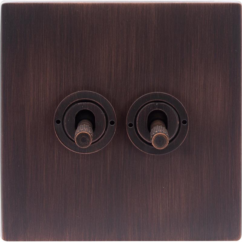 Hamilton 7EBCT22-K Hartland CFX Etrium Bronze 2 gang 20AX 2 Way Toggle Etrium Bronze c/w EB Knurled Toggle
