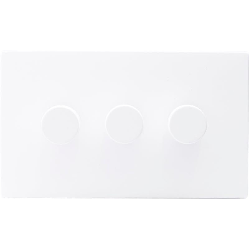 Hamilton 7MWC3XLEDITB250-K Hartland CFX Matt White 3g 250W LED 2 Way Push On/Off Rotary Dimmer Matt White per gang c/w MW Knurled Knob
