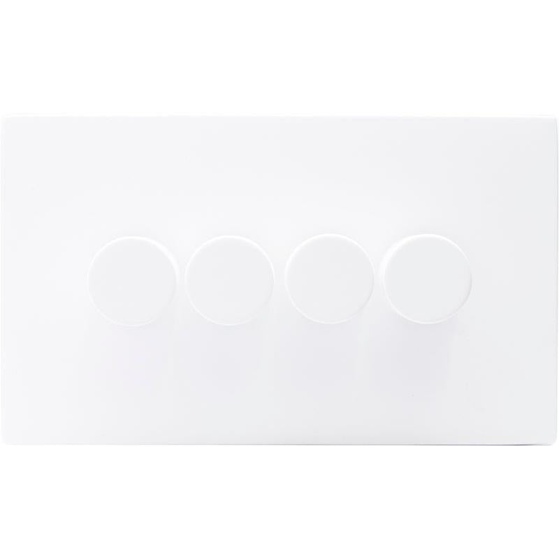 Hamilton 7MWC4XLEDITB250-3 Hartland CFX Matt White 4g 250W LED 2 Way Push On/Off Rotary Dimmer Matt White per gang c/w MW 3Line Knob
