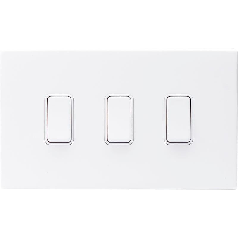 Hamilton 7MWCR232WH-W Hartland CFX Matt White 3 gang 20AX 2 Way FL Rocker Matt White/White