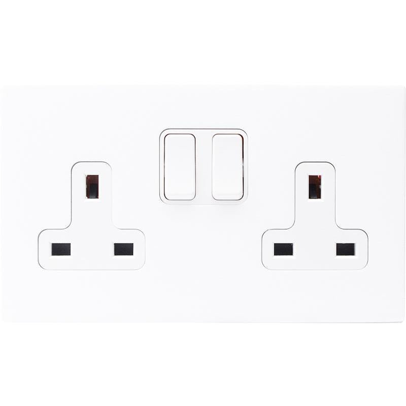 Hamilton 7MWCSS2WH-W Hartland CFX Matt White 2 gang 13A Double Pole Switched Socket Matt White/White