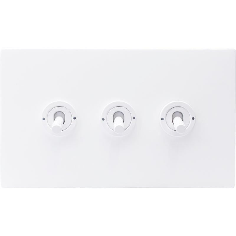 Hamilton 7MWCT23-K Hartland CFX Matt White 3 gang 20AX 2 Way Toggle Matt White c/w MW Knurled Toggle