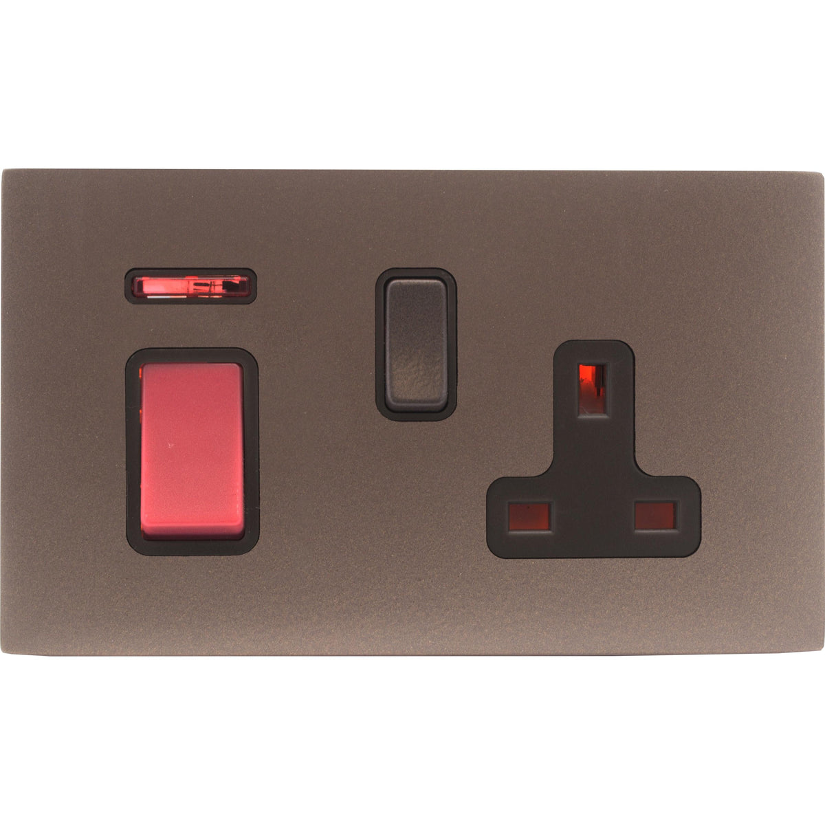 Hamilton 7RBC45SS1RB-B Hartland CFX Richmond Bronze 45A Double Pole Rocker + Neon + 13A Switched Socket Red+Richmond Bronze/Black