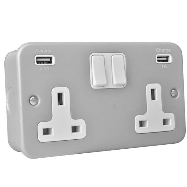 Hamilton MCSS2USBX2WH-W 2 Gang Metal Clad USB Double Socket