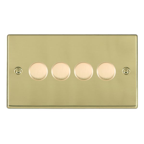 Hartland 714XLEDITB100 4 gang 100W LED Trailing/Leading Edge Push On/Off Rotary 2 Way Switching Dimmer Polished Brass with Polished Brass Inserts