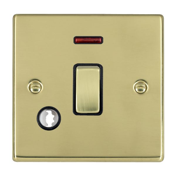 Hartland 71DPNCPB-B 1 gang 20AX Double Pole Rocker + Neon + Cable Outlet Polished Brass with Polished Brass/Black Inserts