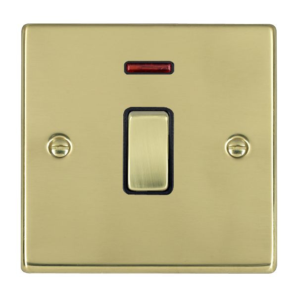 Hartland 71DPNPB-B 1 gang 20AX Double Pole Rocker + Neon Polished Brass with Polished Brass/Black Inserts