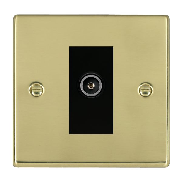 Hartland 71DTVFB 1 gang Non-Isolated TV (female) (DAB Compatible) Polished Brass with Black Inserts