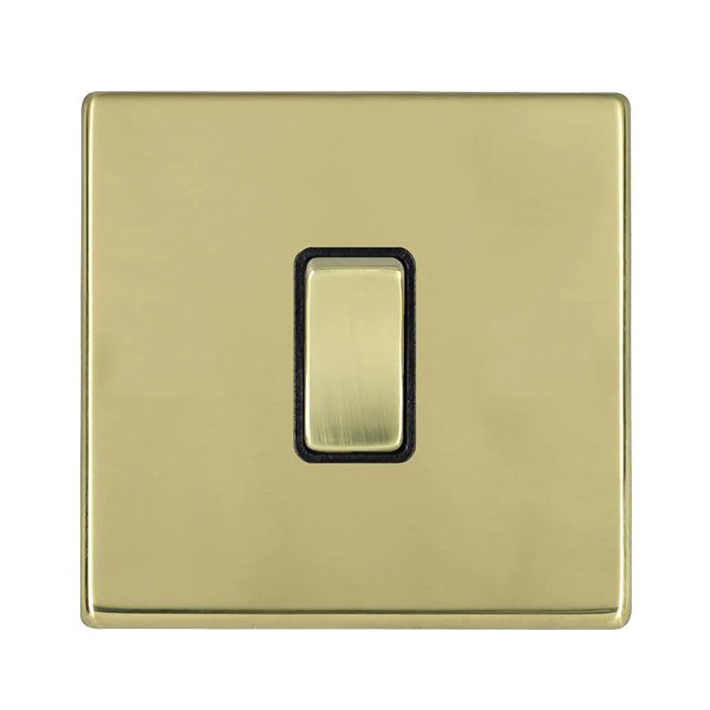 Hartland 71R21R31PB-B 1 gang 10AX 2 Way Rocker + 1 gang 10AX Intermediate Rocker Polished Brass with Polished Brass/Black Inserts