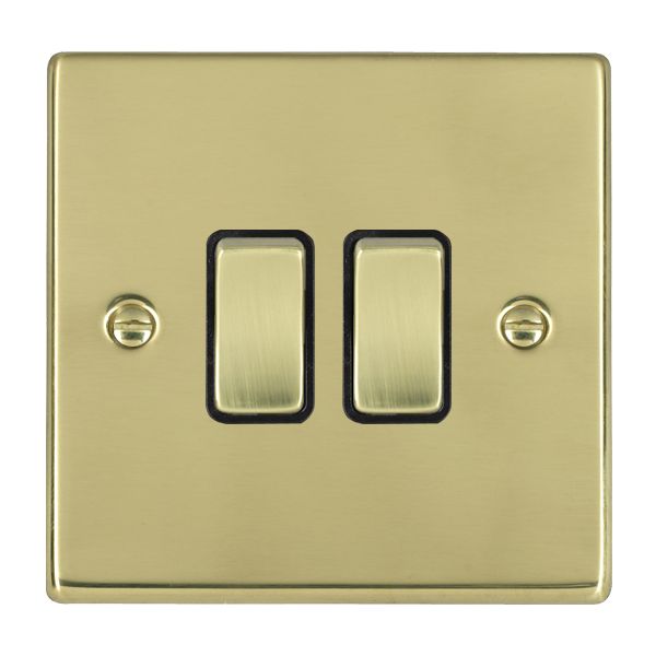 Hartland 71R22PB-B 2 gang 10AX 2 Way Rocker Polished Brass with Polished Brass/Black Inserts
