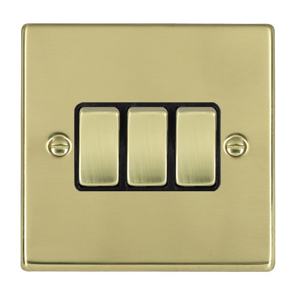 Hartland 71R23PB-B 3 gang 10AX 2 Way Rocker Polished Brass with Polished Brass/Black Inserts