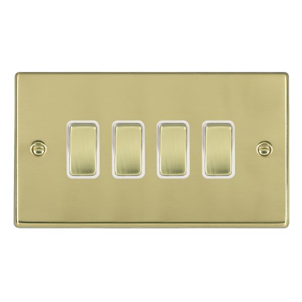 Hartland 71R24PB-W 4 gang 10AX 2 Way Rocker Polished Brass with Polished Brass/White Inserts