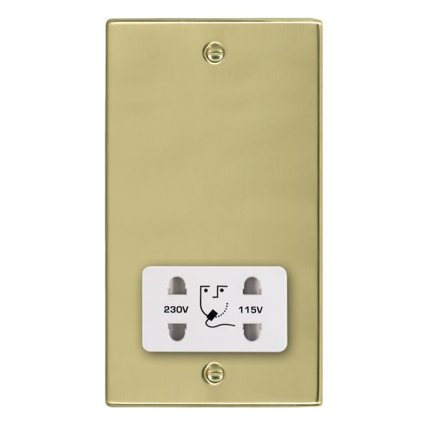 Hartland 71SHSW Shaver Dual Voltage Unswitched Socket (Vertically Mounted) Polished Brass with White Inserts