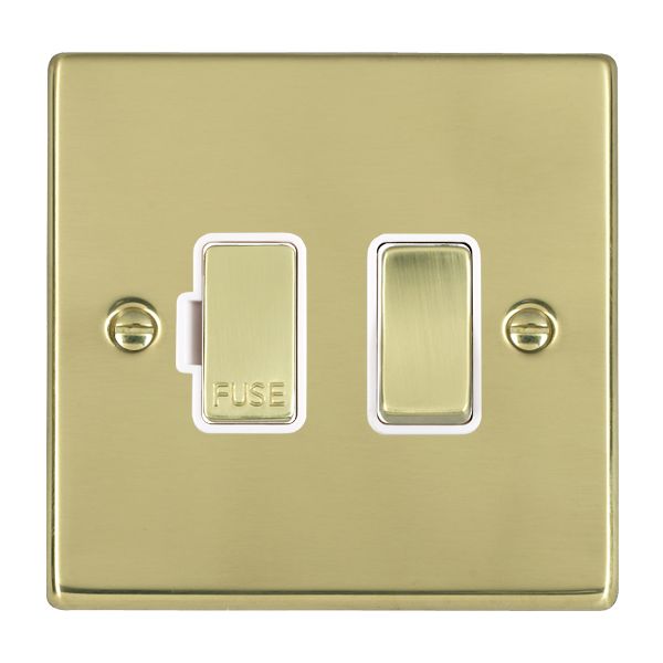 Hartland 71SPPB-W 1 gang 13A Double Pole Fused Spur Polished Brass with Polished Brass/White Inserts