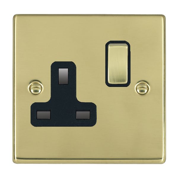 Hartland 71SS1PB-B 1 gang 13A Double Pole Switched Socket Polished Brass with Polished Brass/Black Inserts