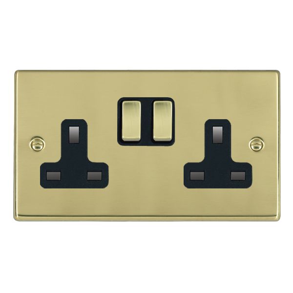 Hartland 71SS2PB-B 2 gang 13A Double Pole Switched Socket Polished Brass with Polished Brass/Black Inserts