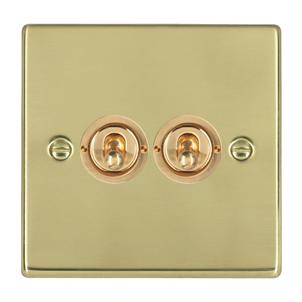 Hartland 71T22 2 gang 20AX 2 Way FL Toggle Polished Brass with Polished Brass Inserts