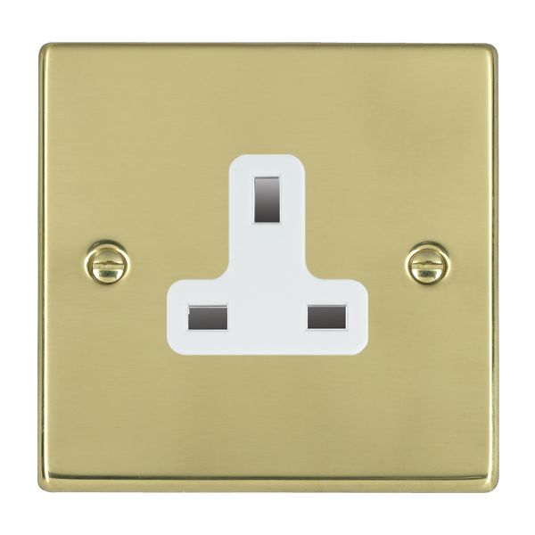 Hartland 71US13W 1 gang 13A Unswitched Socket Polished Brass with White Inserts