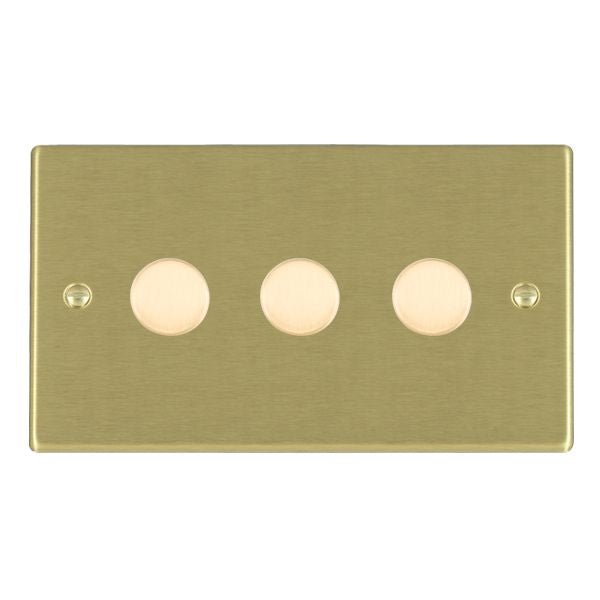 Hartland 723XLEDITB100 3 gang 100W LED Trailing/Leading Edge Push On/Off Rotary 2 Way Switching Dimmer Satin Brass with Satin Brass Inserts