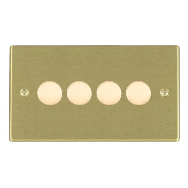 Hartland 724XLEDITB100 4 gang 100W LED Trailing/Leading Edge Push On/Off Rotary 2 Way Switching Dimmer Satin Brass with Satin Brass Inserts