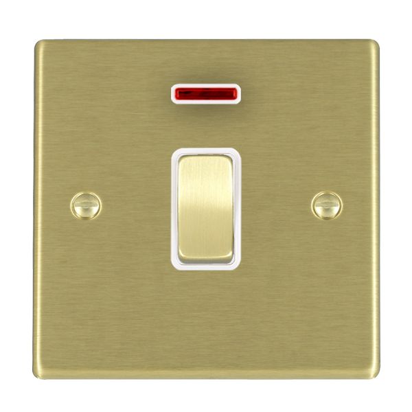 Hartland 72DPNSB-W 1 gang 20AX Double Pole Rocker + Neon Satin Brass with Satin Brass/White Inserts