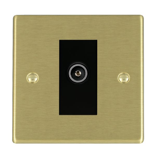 Hartland 72DTVFB 1 gang Non-Isolated TV (female) (DAB Compatible) Satin Brass with Black Inserts