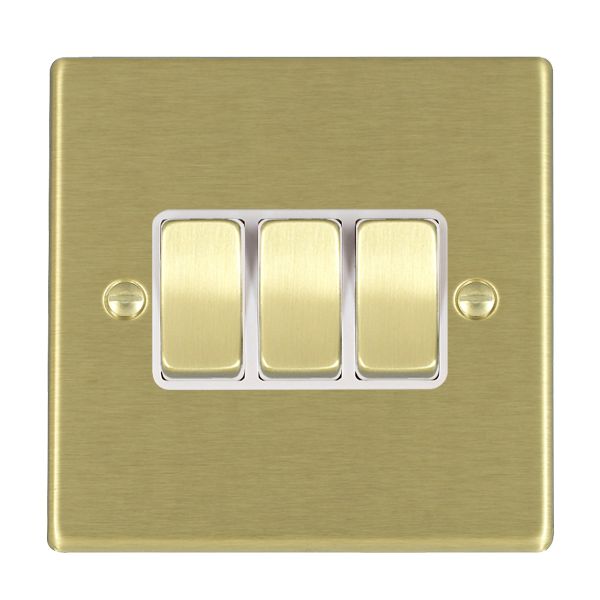 Hartland 72R23SB-W 3 gang 10AX 2 Way Rocker Satin Brass with Satin Brass/White Inserts