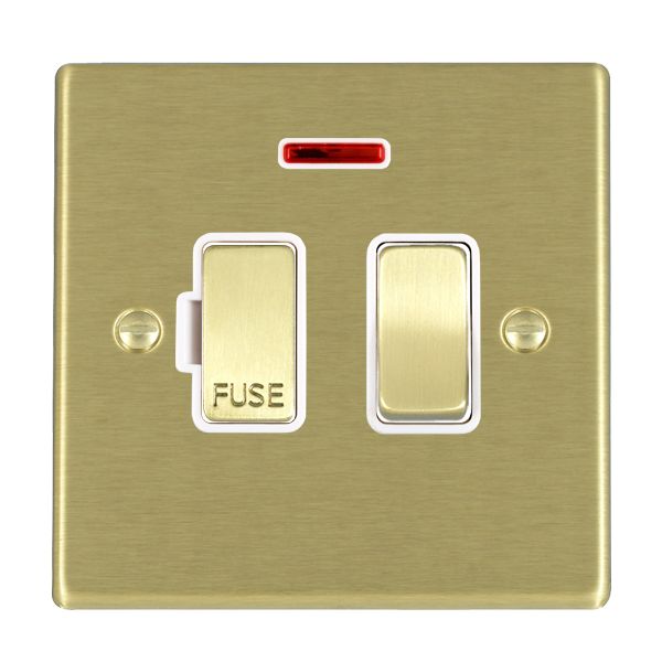 Hartland 72SPNSB-W 1 gang 13A Double Pole Fused Spur + Neon Satin Brass with Satin Brass/White Inserts