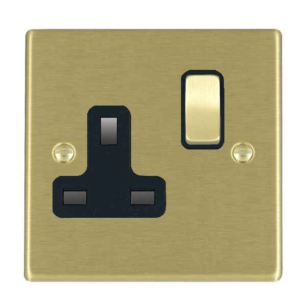 Hartland 72SS1SB-B 1 gang 13A Double Pole Switched Socket Satin Brass with Satin Brass/Black Inserts