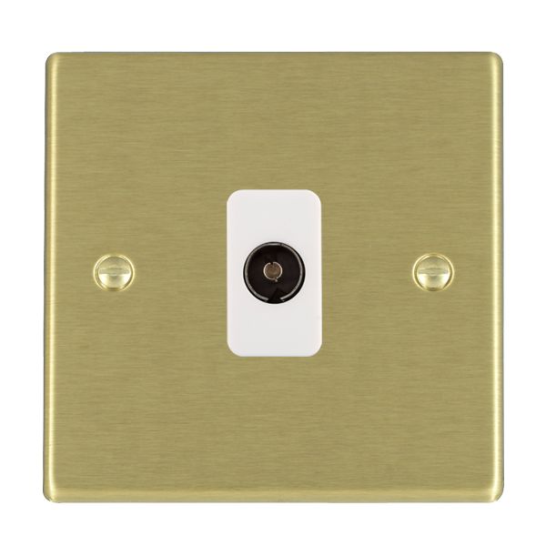 Hartland 72TVW 1 gang Non-Isolated TV 1in/1out Satin Brass with White Inserts