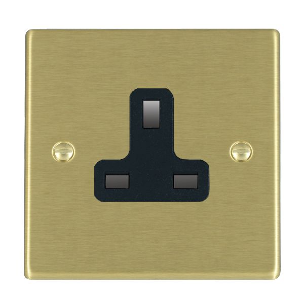 Hartland 72US13B 1 gang 13A Unswitched Socket Satin Brass with Black Inserts