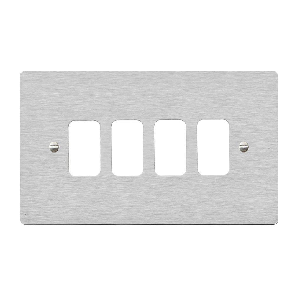 Hartland 744GPFL 4 gang Grid Fix Front Loading Aperture Plate with Grid Satin Steel