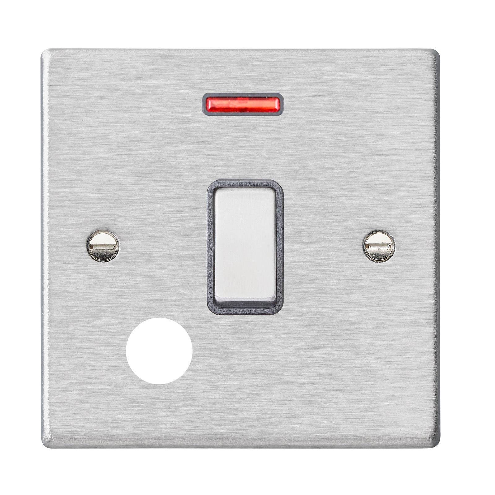 Hartland 74DPNCSS-QG 1 gang 20AX Double Pole Rocker + Neon + Cable Outlet Satin Steel with Satin Steel/Quartz Grey Inserts
