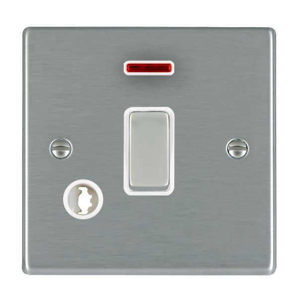 Hartland 74DPNCSS-W 1 gang 20AX Double Pole Rocker + Neon + Cable Outlet Satin Steel with Satin Steel/White Inserts
