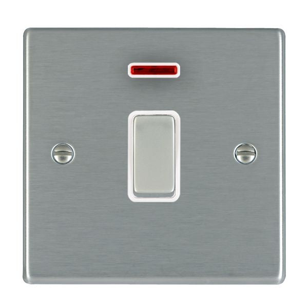 Hartland 74DPNSS-W 1 gang 20AX Double Pole Rocker + Neon Satin Steel with Satin Steel/White Inserts