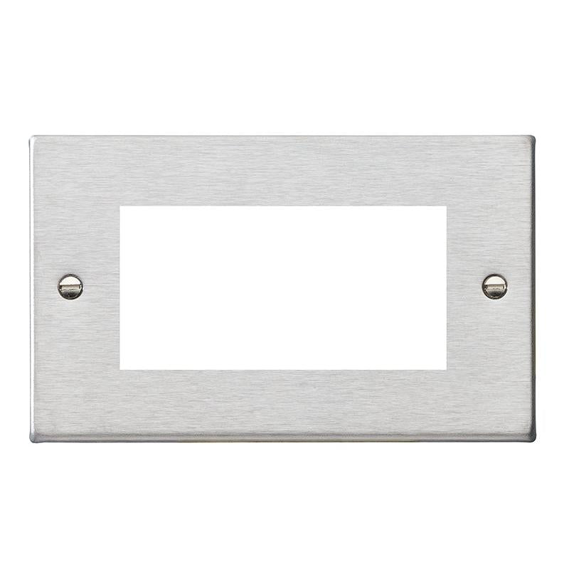 Hartland 74EURO4 4 gang EuroFix 100x50mm Apertured Plate with Grid Satin Steel