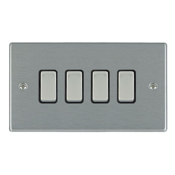 Hartland 74R24SS-B 4 gang 10AX 2 Way Rocker Satin Steel with Satin Steel/Black Inserts