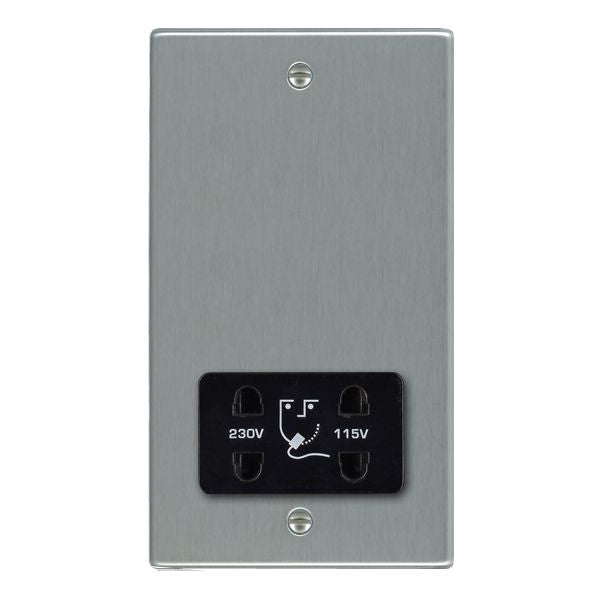 Hartland 74SHSB Shaver Dual Voltage Unswitched Socket (Vertically Mounted) Satin Steel with Black Inserts