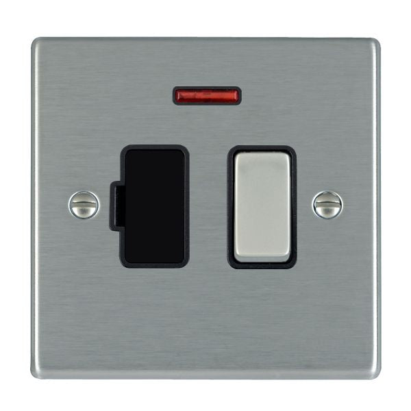 Hartland 74SPNSS-B 1 gang 13A Double Pole Fused Spur + Neon Satin Steel with Satin Steel/Black Inserts
