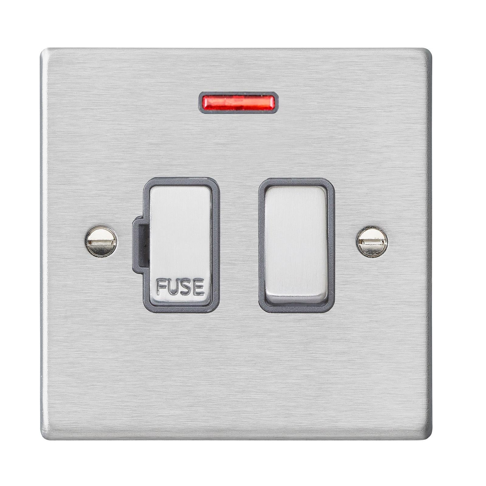 Hartland 74SPNSS-QG 1 gang 13A Double Pole Fused Spur + Neon Satin Steel with Satin Steel/Quartz Grey Inserts