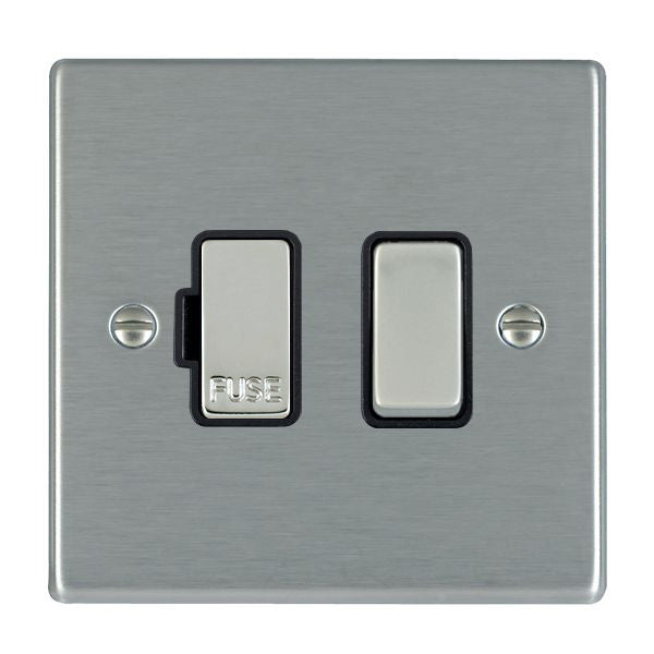 Hartland 74SPSS-B 1 gang 13A Double Pole Fused Spur Satin Steel with Satin Steel/Black Inserts