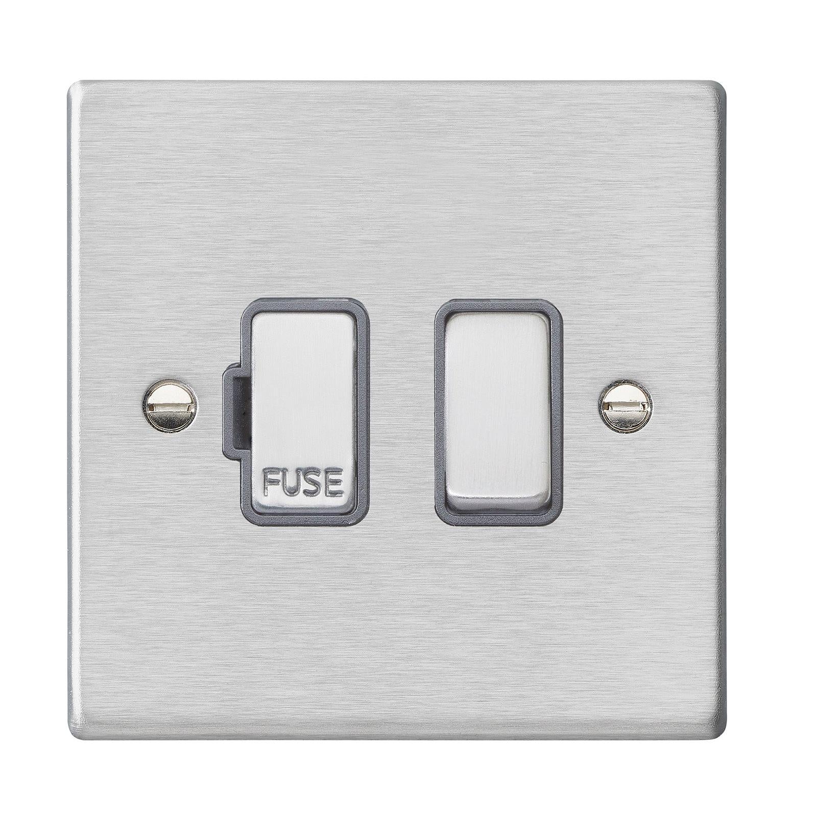 Hartland 74SPSS-QG 1 gang 13A Double Pole Fused Spur Satin Steel with Satin Steel/Quartz Grey Inserts