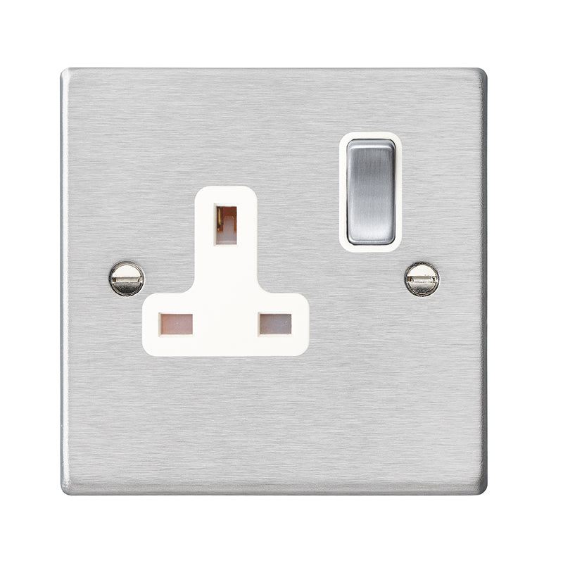Hartland 74SS1SS-W 1 gang 13A Double Pole Switched Socket Satin Steel with Satin Steel/White Inserts