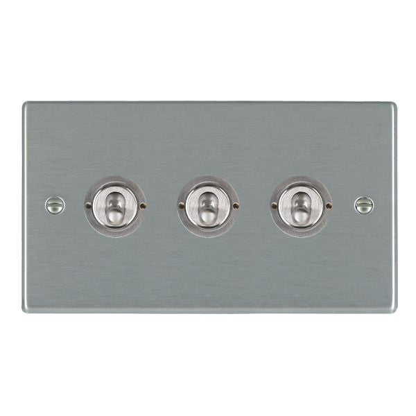 Hartland 74T23 3 gang 20AX 2 Way FL Toggle Satin Steel with Satin Steel Inserts